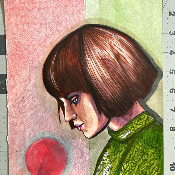 red sun figurative art original watercolor and ink art sale home decor - Picture 9 of 10